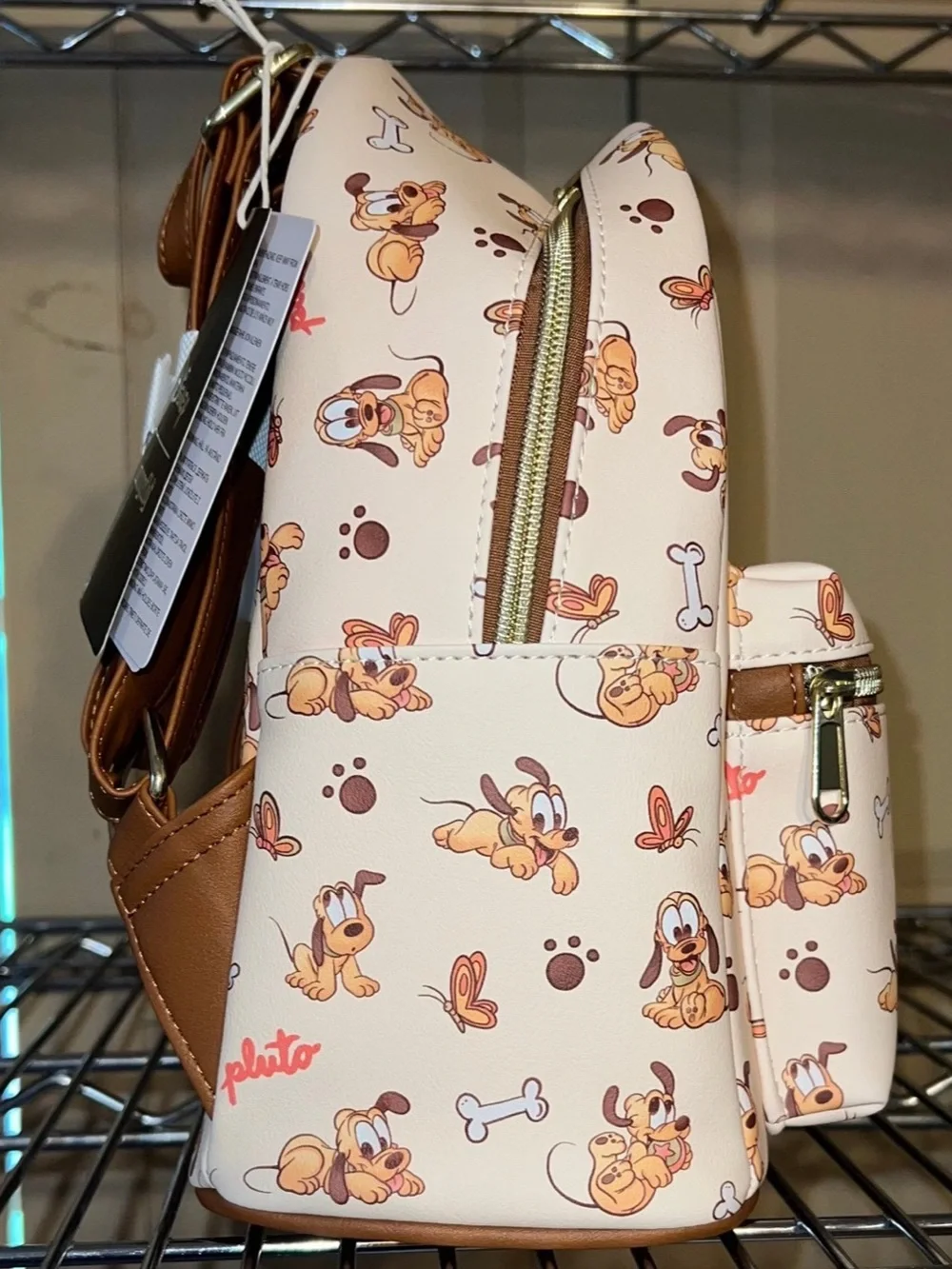 Loungefly Disney Baby Pluto Cream Mini Backpack with Gold Hardware